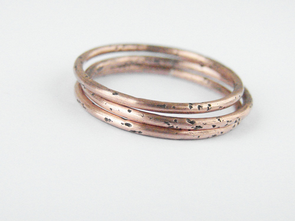 Minimalist Copper Stacking Rings. Set Of Three Simple Bands.
