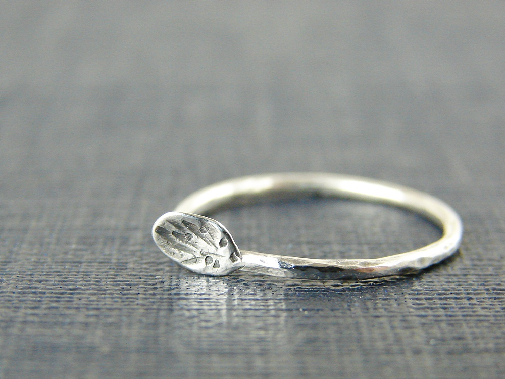 Silver Leaf Ring. Delicate Textured Ring In Sterling Silver.